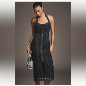 NWT Anthropologie Pilcro Front-Zip Denim Halter Midi Dress Size M